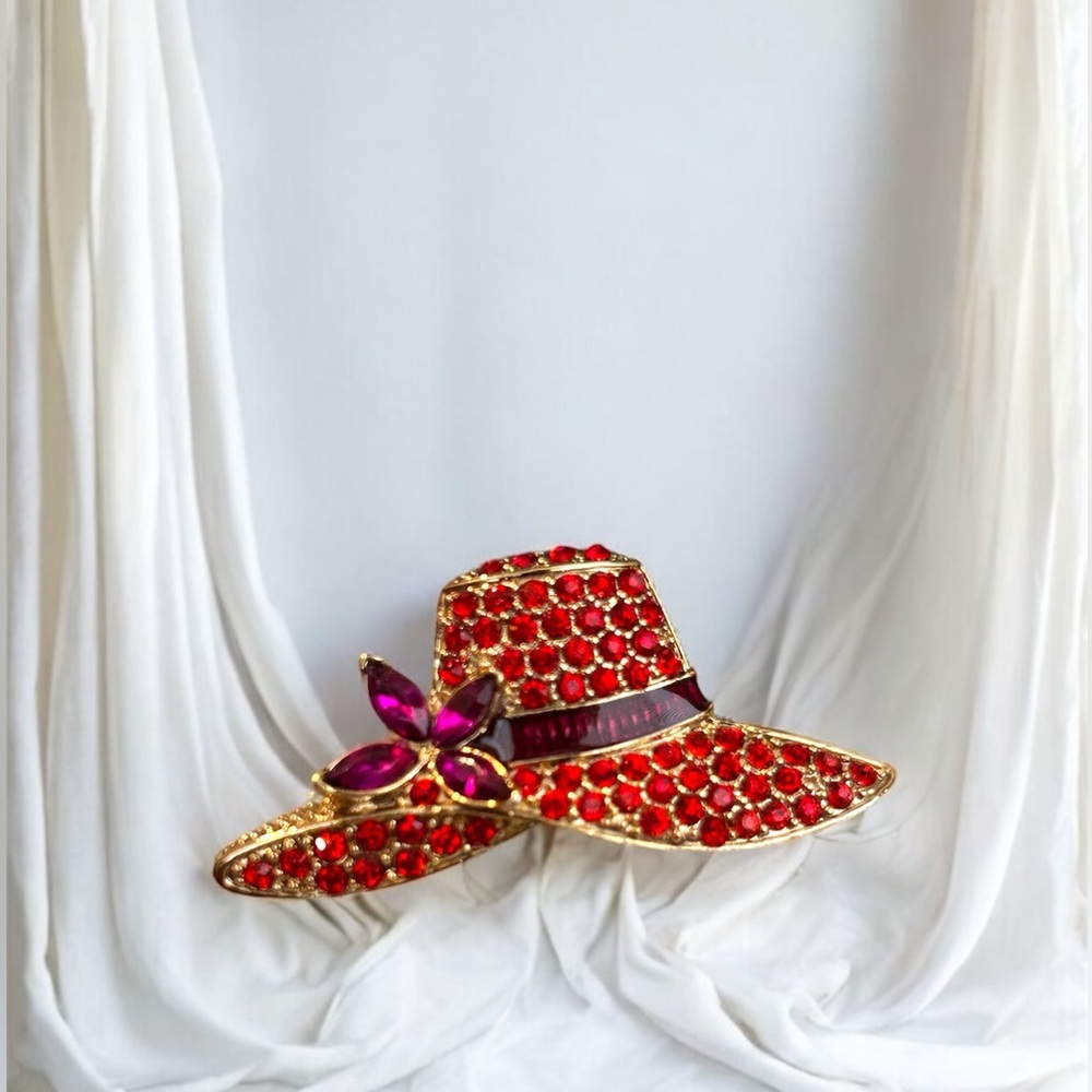 ❤️ Monet Red Hat Society Brooch VINTAGE